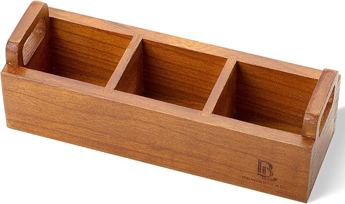 BAMBOO LAND- Small Wooden Tea Bag Organizer, 3 Slot Small Wooden Tea Bag Holder by BAMBOOLAND