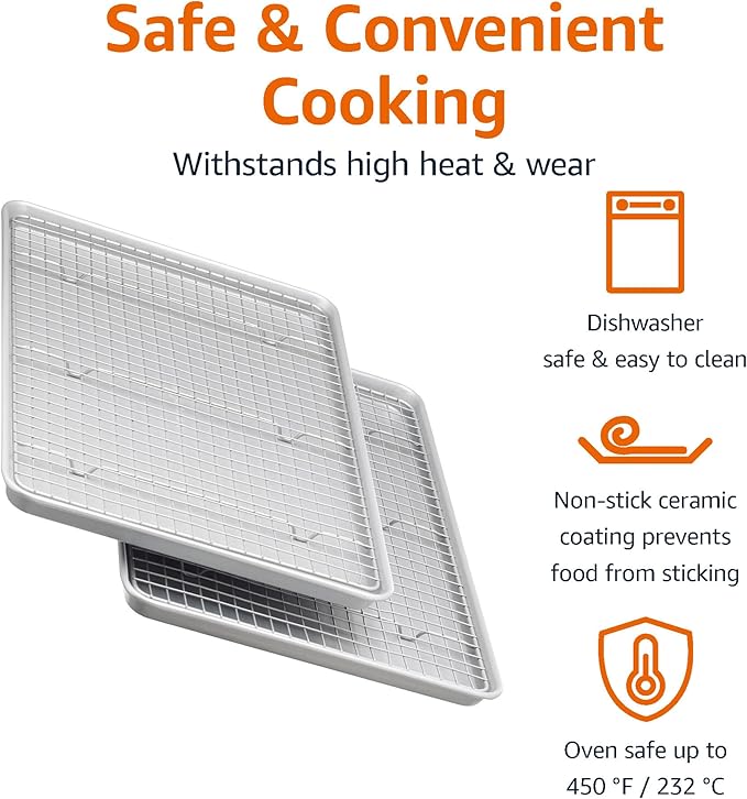 Amazon Basics Ceramic Nonstick Baking Sheets & Cooling Rack Set, Dishwasher Safe - Image 2