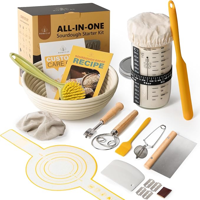 Sourdough Starter Kit, Banneton Bread Proofing Basket Set by Rorecay