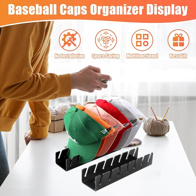 Hat Stand for Baseball Caps, 2 Pack No Install Acrylic Hat Organizer for 14 - Image 5