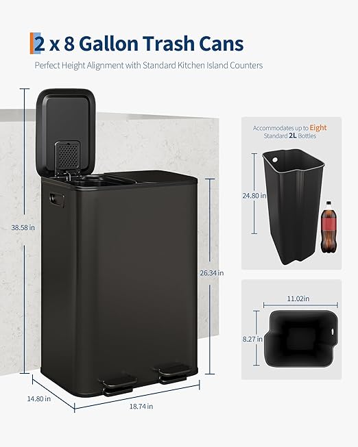 Garvee Double Trash Can, 2 x 8 gal Garbage Can - Image 6
