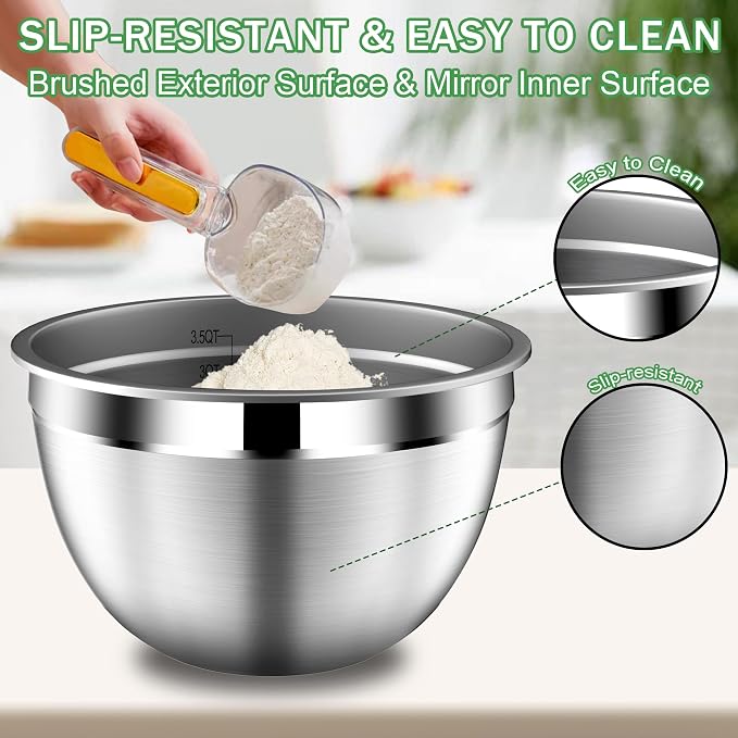 DUTZUN Mixing Bowls with Lids Set, Stainless Steel Mixing Bowl Set with Colander - Image 6