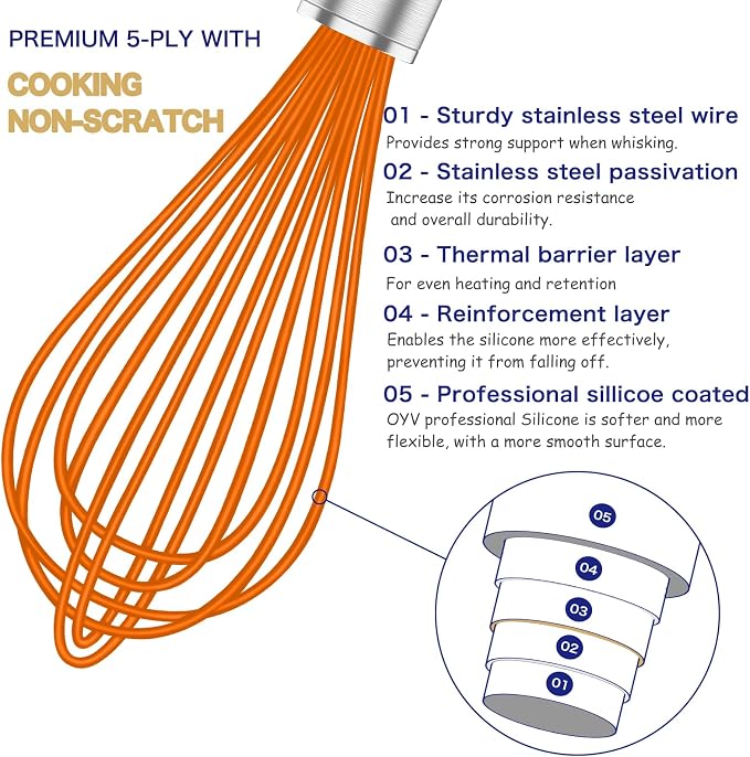 OYV Orange Silicone Whisk, Professional Whisks - Image 3