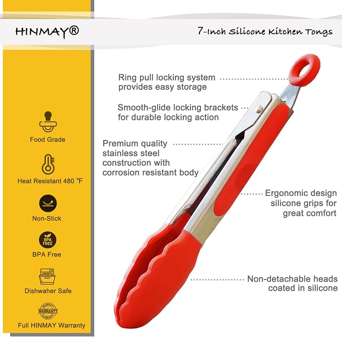 HINMAY Small Tongs Set 7-Inch Mini Tongs - Image 2