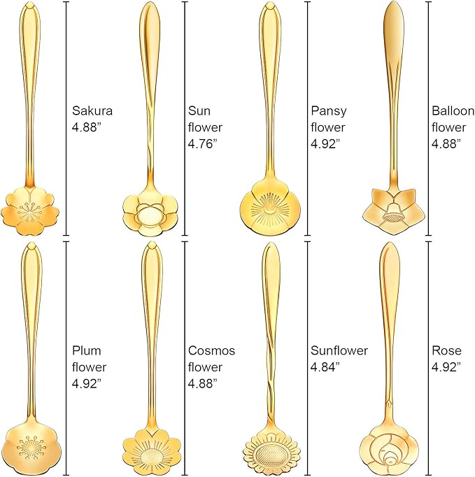 Chengu 8 Pieces Flower Coffee Tea Spoons Stainless Steel Sugar Spoons Tea Party - Image 7