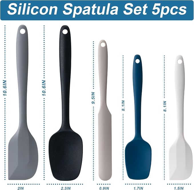 Silicone Spatula Set, 5 Piece Food Grade Rubber Spatulas - Image 2