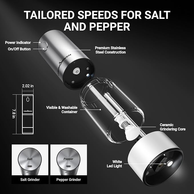ThermoMaven Electric Salt and Pepper Grinder Set, 110ml Larger Rechargeable - Image 7