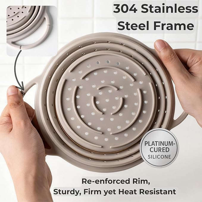 Silicone Colander Set – Collapsible Platinum Silicone Strainer - Image 2