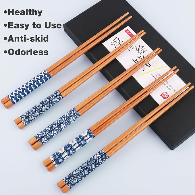 GLAMFIELDS Bamboo Chopsticks Reusable Japanese Style Lightweight 5 Pairs Ramen - Image 4