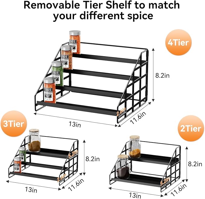 Bunoxea Spice Rack 4 Tier Kitchen Cabinet Organizer, Countertop Spice Rack - Image 2
