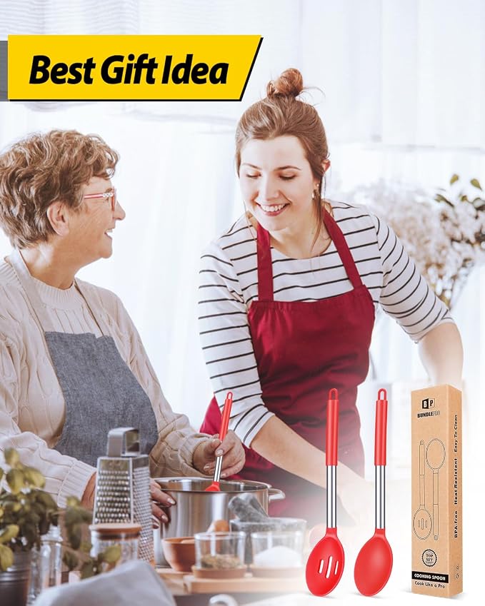 Pack of 2 Large Silicone Cooking Spoons, Non Stick Solid Basting Spoon - Image 7
