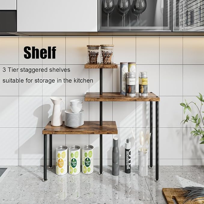 Countertop Organizer Organization 3 Tier Kitchen Corner Shelves Adjustable - Image 3