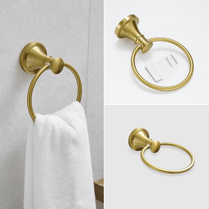 RUMOSE Toilet Paper Holder and Hand Towel Ring Brushed Gold Wall Mount Bathroom - Image 7