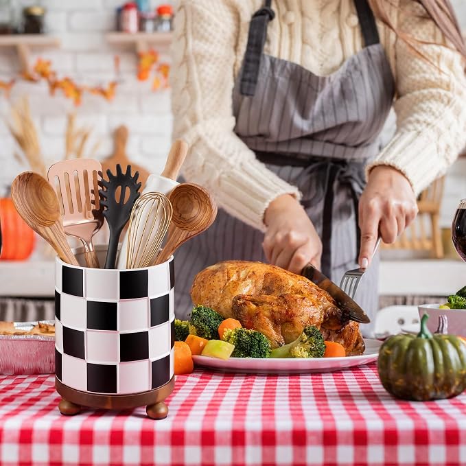 Kitchen Utensil Countertop Holder Checkered Utensil Crock - Image 4