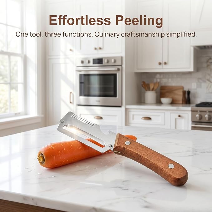 2PCS Multifunctional Vegetable Peeler, 3 in 1 Multi Functional Wooden Handle - Image 2