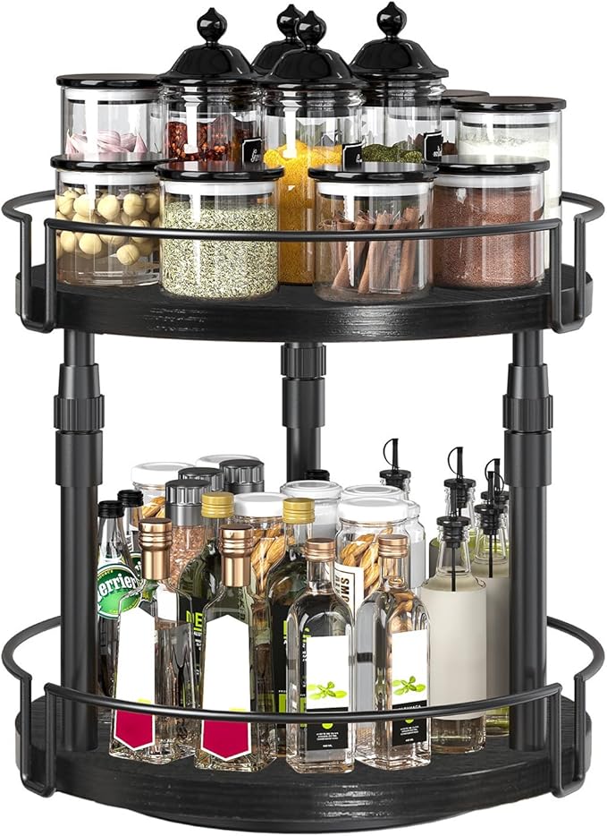 HOOBRO Lazy Susan Organizer Spice Rack, 2-Tier Height Adjustable Rotating Lazy - Image 2