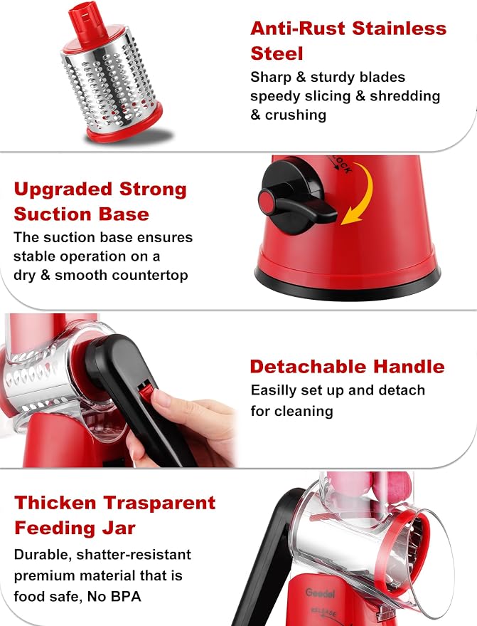 Geedel Rotary Cheese Grater Cheese Shredder - Image 6