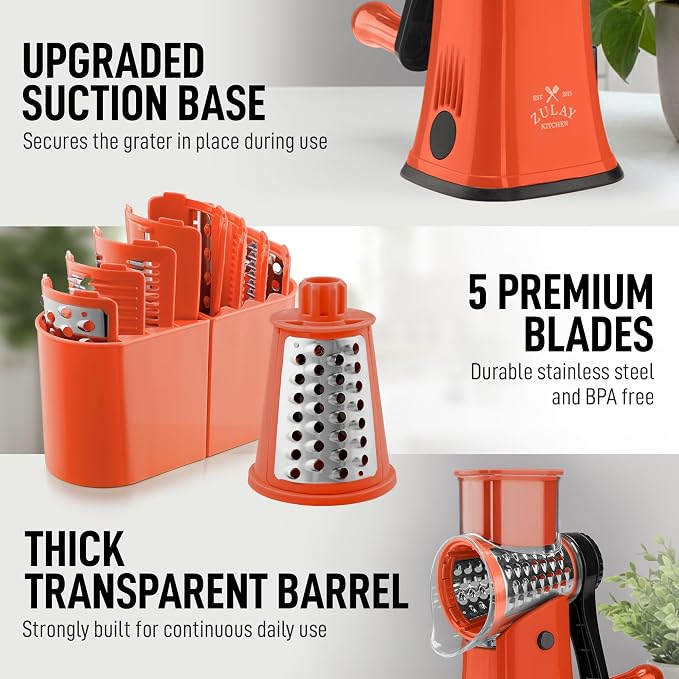 Zulay Kitchen Rotary Cheese Grater 5 Blade Cheese Shredder - Image 7