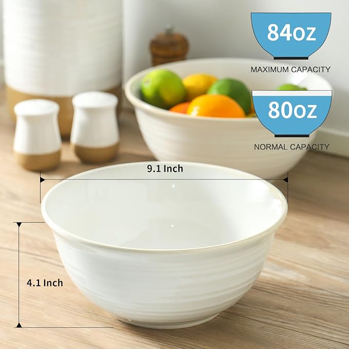 Hasense Serving Bowls, 9 Inch Ceramic Salad Bowls - Image 2