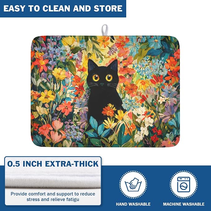 Spring Summer Floral Cat Dish Drying Mat - Image 5
