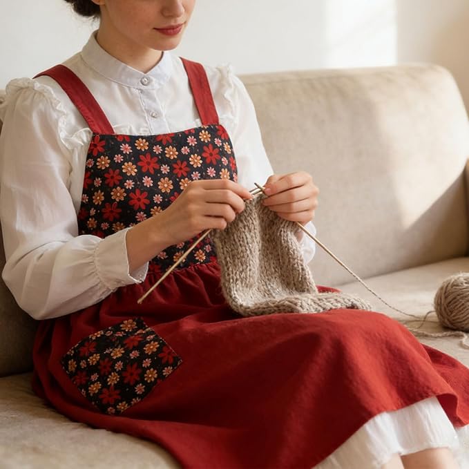 Uaussi Cotton Linen Apron Cross Back Work Apron - Image 7