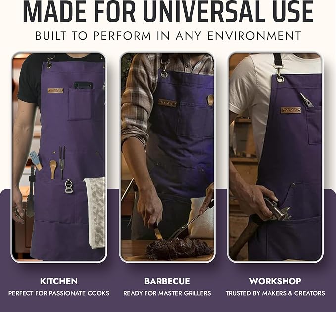 Asaya Chef and BBQ Apron with Bottle Opener and Hand Towel - 10oz Cotton Canvas - Image 7