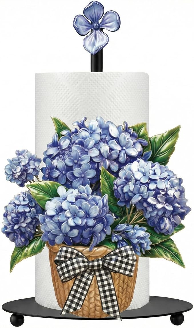 Thyle Blue Hydrangea Paper Towel Holder Summer Hydrangea Kitchen Decor Metal by Thyle