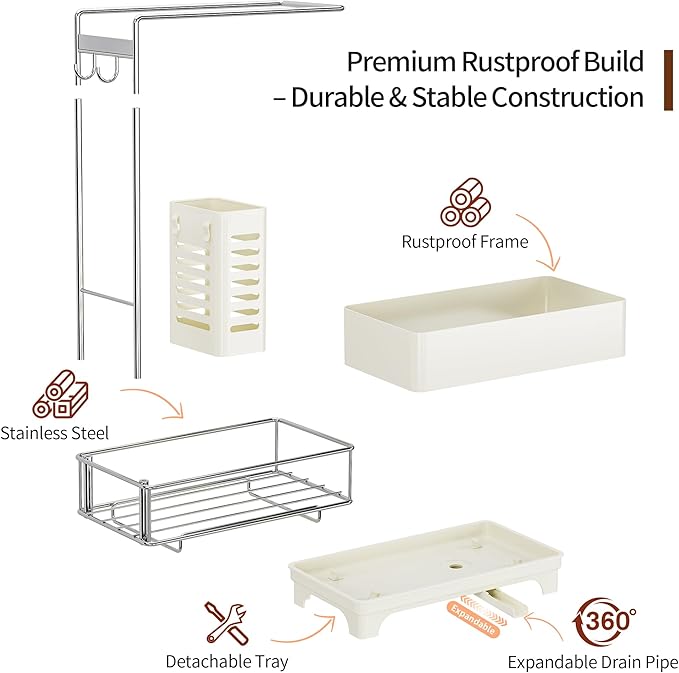 MOUKABAL Sponge Holder for Kitchen Sink, 2-Tier Sink Caddy Organizer - Image 3