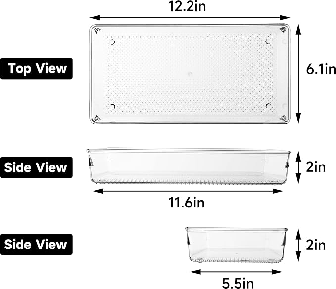 5 Pack Clear Plastic Drawer Organizer Tray Cutlery Utensil Makeups Drawer - Image 2