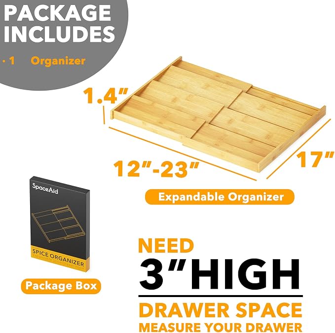 SpaceAid Bamboo Spice Drawer Organizer, Expandable 4 Tier Spices Rack - Image 5