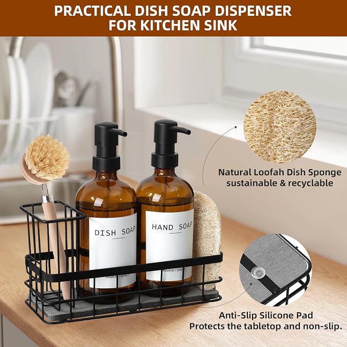 Dish Soap Dispenser for Kitchen, 16.9 fl oz Amber Hand and Dish Soap Dispensers - Image 6