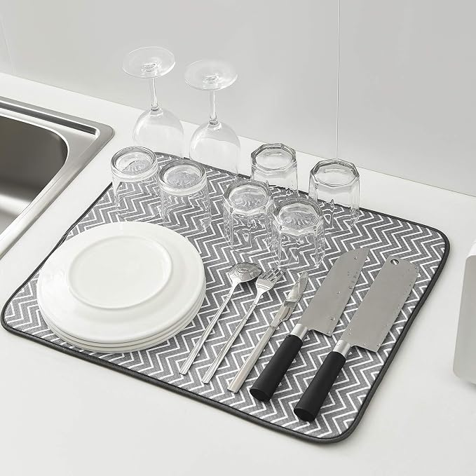 SUBEKYU Dish Drying Mat for Kitchen Counter, Microfiber Absorbent Dishes - Image 8
