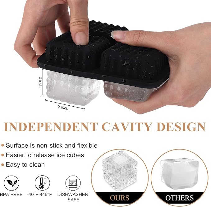 2-Inch Whiskey Ice Cubes Mold, 2 Pack Silicone Ice Cube Trays - Image 5