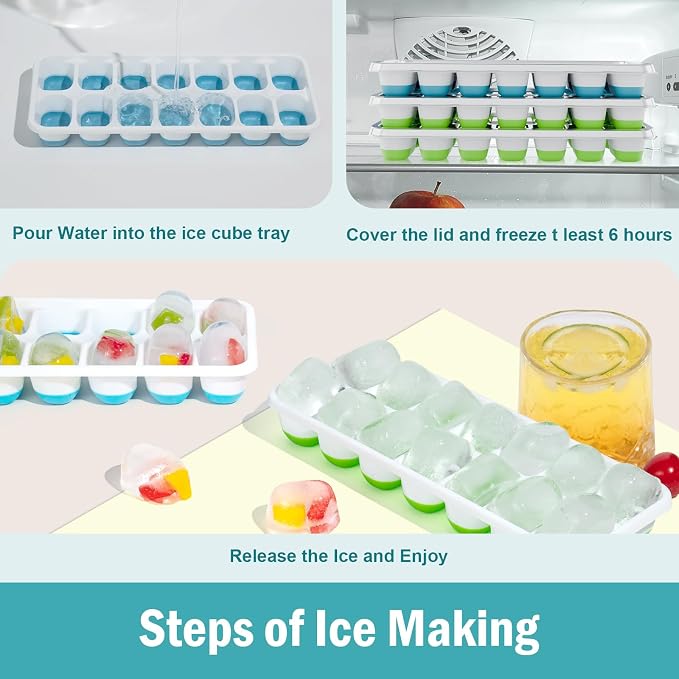 3 Pack Ice Cube Trays with Lids, Flexible Silicone Bottom - Image 4