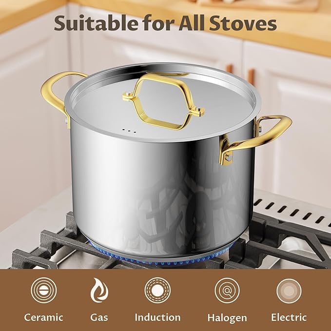 BEZIA 6 Quart Stainless Steel Stock Pot, 0-Coating Healthy Soup Pot - Image 4