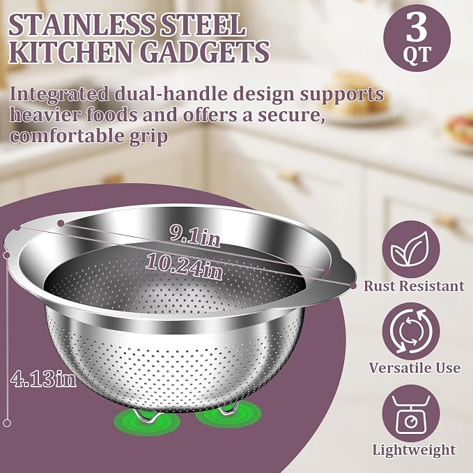 Stainless Steel Colander - 3QT Medium Capacity Strainer - Image 4