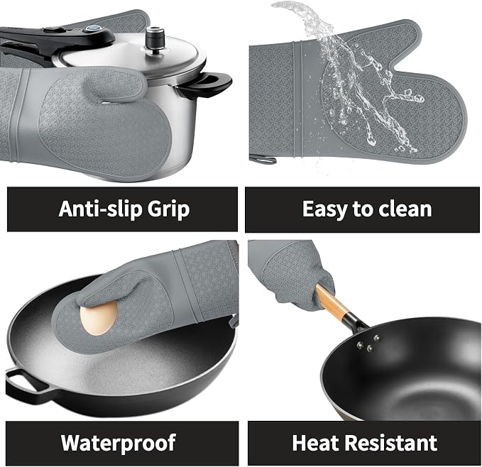 Hovico Silicone Oven Mitts, Heat Resistant 500F Kitchen Mitts 2PCS, 11.6" - Image 4