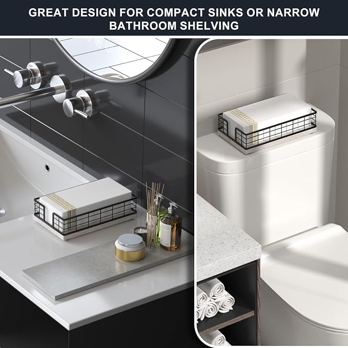 Wican Guest Towel Holder Tray for Bathroom, Ash and Iron Napkins Holder for - Image 2