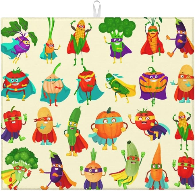 Vegetable Superhero Cartoon Dish Drying Mats by Unknown