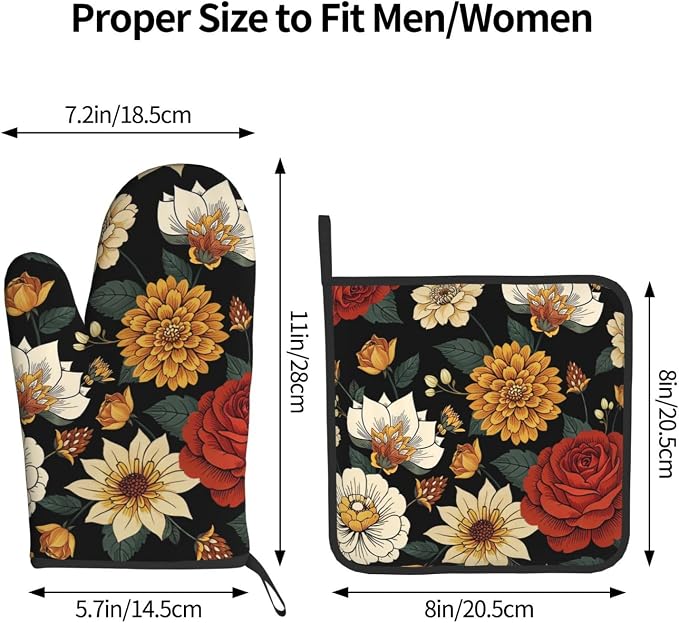 Boho Floral Oven Mitts and Pot Holders Sets of 2 Vintage Kitchen Mitts Bohemian - Image 3
