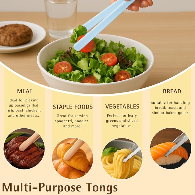 3-Pack Mini Silicone Tongs – 5.5" Small Kitchen Tongs in 3 Colors - Image 5