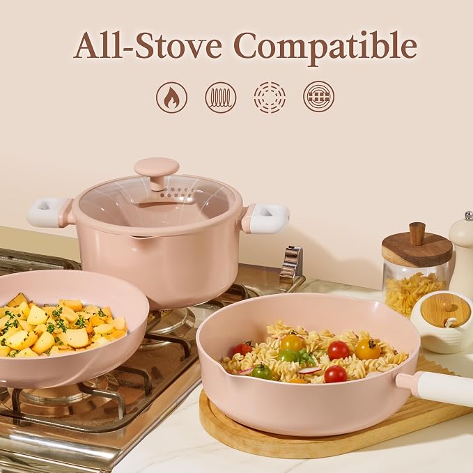 CAROTE Pots and Pans Set Nonstick, Ceramic Cookware Set, PFAS PTFE Free - Image 6