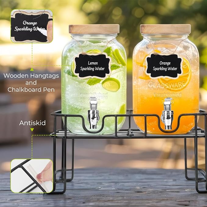 DHSBTLS 1 Gallon Glass Drink Dispensers, 2 Pack Clear Beverage Dispenser - Image 5