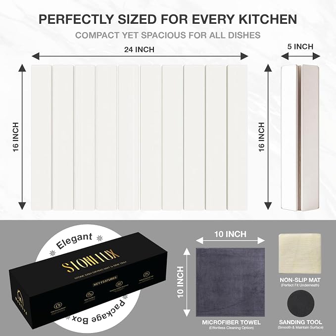 Large Stone Drying Mat for Kitchen Counter | 24"x16" | Fast Drying Collapsible - Image 3