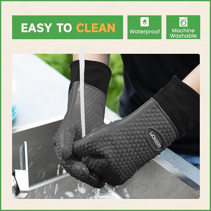 GEEKHOM BBQ Gloves Heat Resistant Oven Mitts - Image 3
