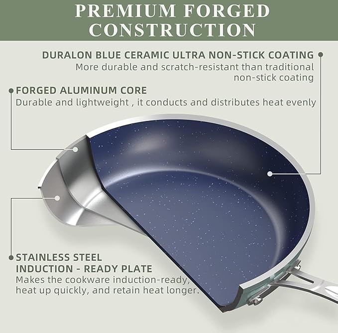 Nuwave 9pc Cookware Set Healthy Duralon Blue Ceramic Nonstick Coated, Diamond - Image 3