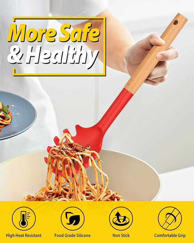 Silicone Pasta Fork and Ladle Spoon Set - Image 3