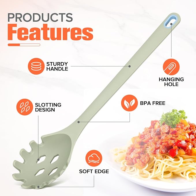 Silicone Spaghetti Spoon&Soup Ladle Cooking Utensils Set of 2, No Scratch - Image 5