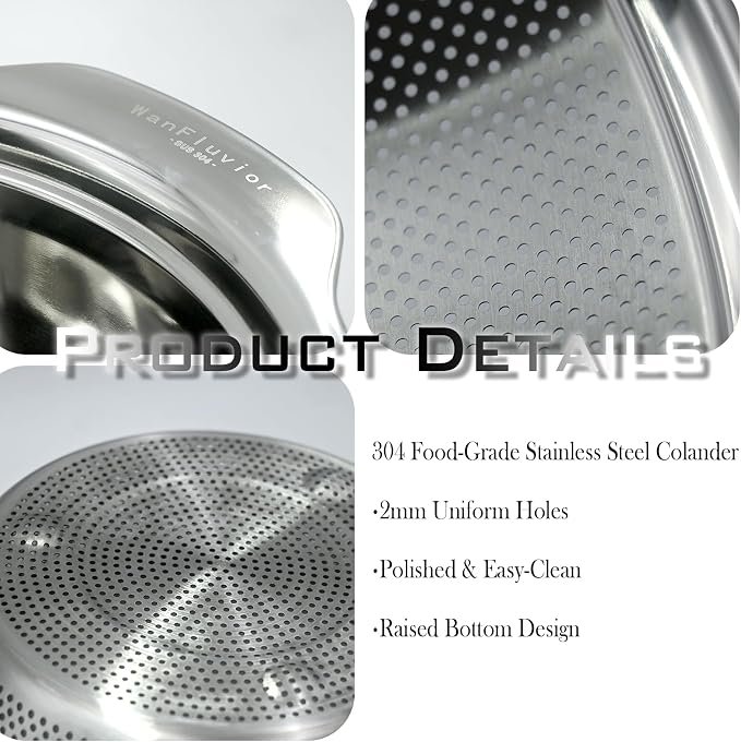 2 PCS Stainless Steel Colander, 3.5 QT 18/8 Stainless Steel Strainer, Colander - Image 3