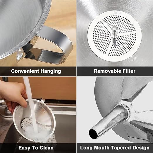 Stainless Steel Funnels for Kitchen use, Cleaning Brush, 200 Mesh Food Filter - Image 5
